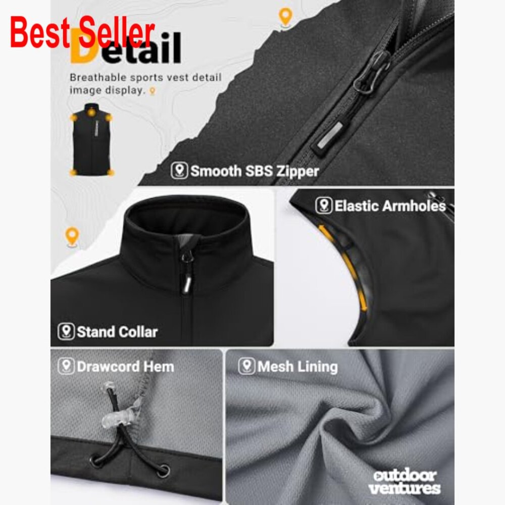 Lightweight Polyester Windproof Softshell Vest fo… - image 5